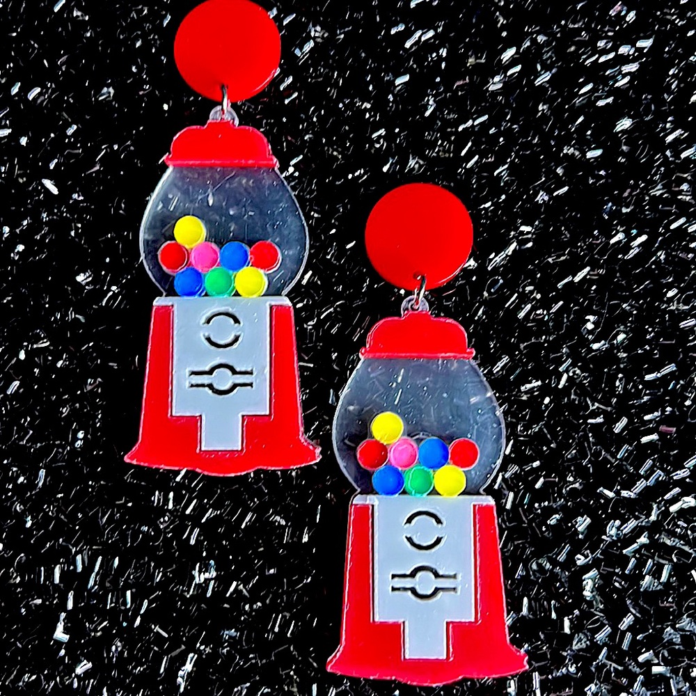 Bubble Gum Machine Dangle Earrings.Great Statement Piece